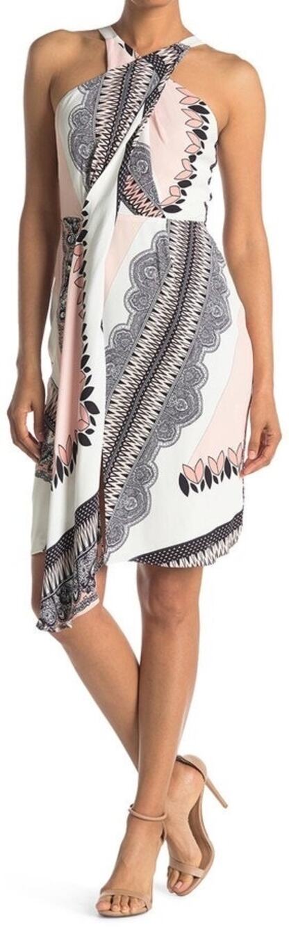 Reiss Hope Scarf Print Halter Wrap Dress Size 6